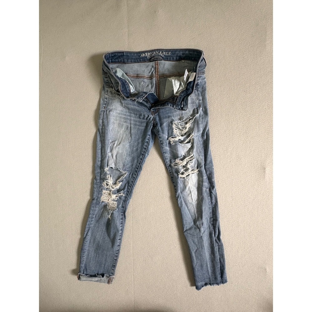 American Eagle Super Super Stretch Distressed Skinny Jeans Blue Denim 28x22 - Picture 4 of 13
